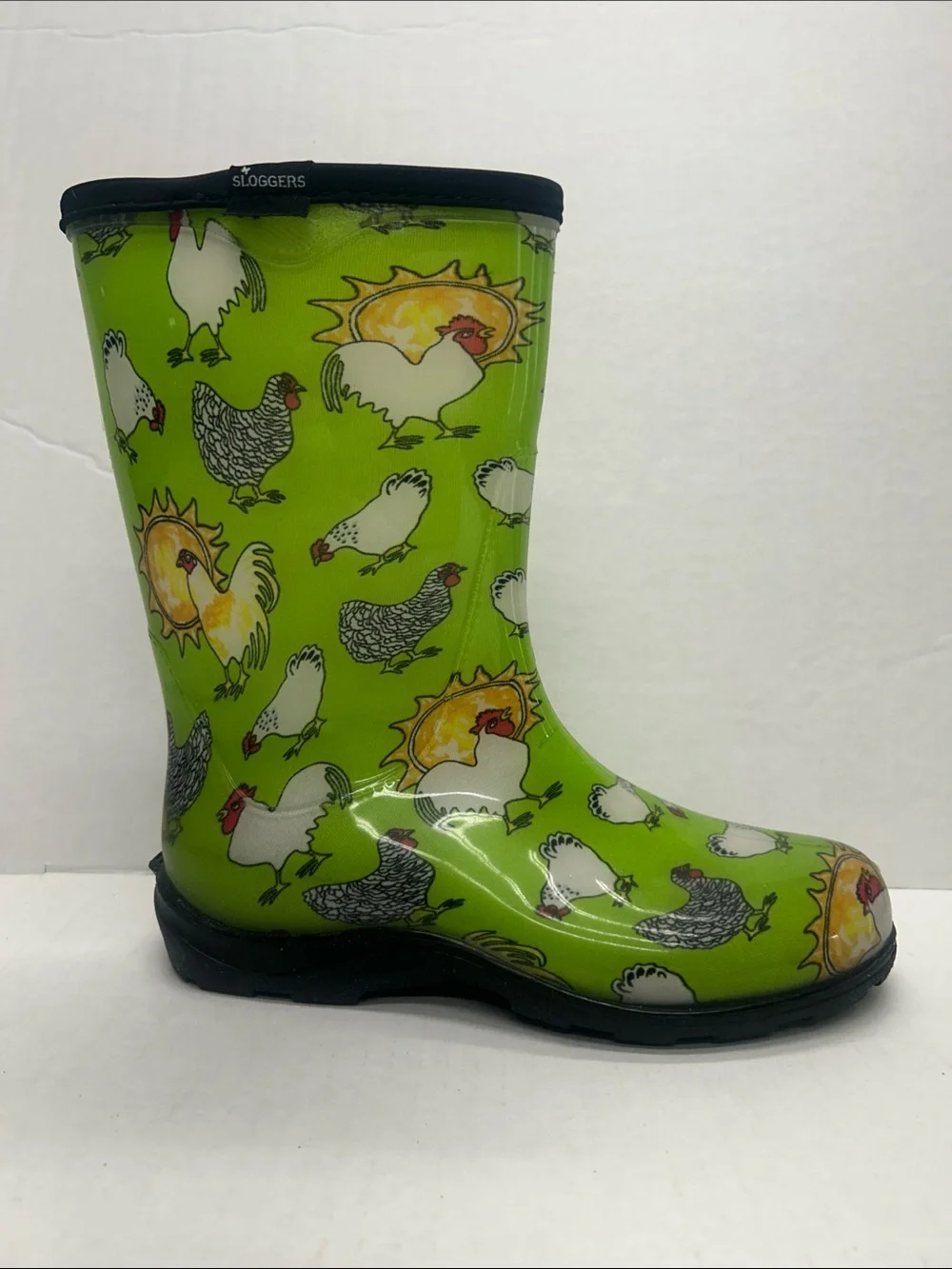 Sloggers Chicken Print Waterproof Rain & Garden Boots Kiwi Green Size 8